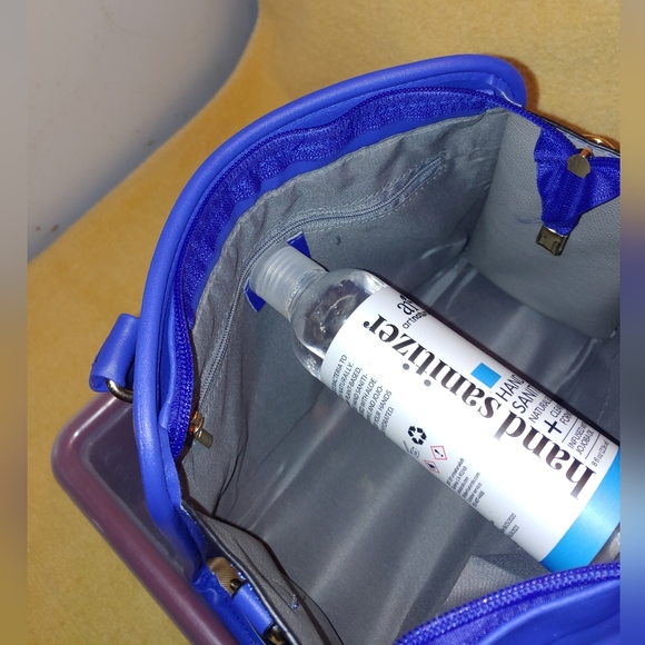 Handbag/Purse Plaid Trimmed in Blue with Matching Double Zip Wallet - Picture 5 of 9